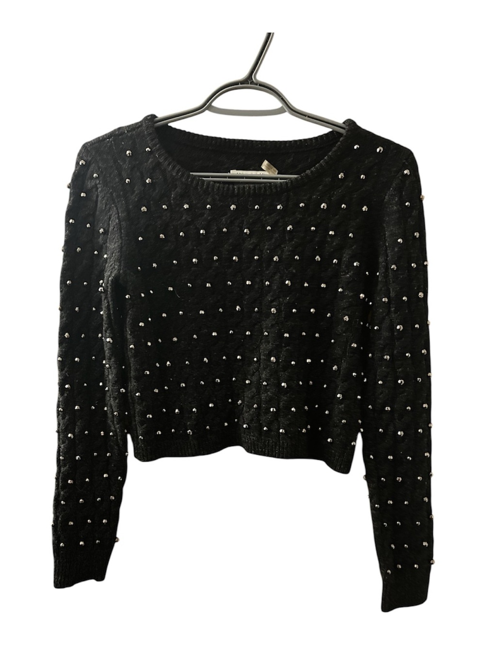 Alice + Olivia Black Beaded Cropped Sweater